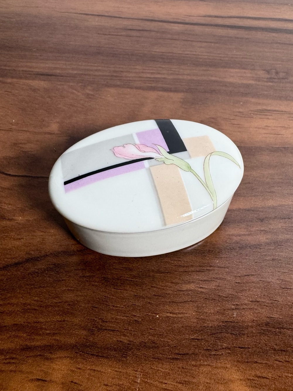Vintage Russ Berrie Japan Trinket Box Pastel Geometric Vanity Decor